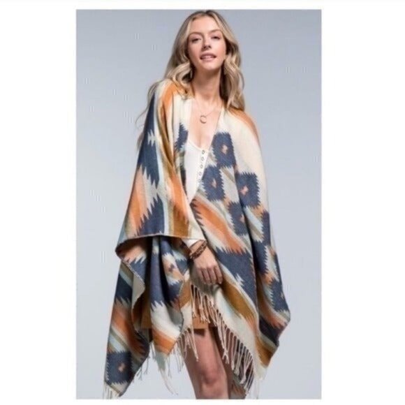 ❌SOLD❌RUGGINE WESTERN PRINT RUANA PONCHO-NEW-MOJAVE-ONE - Picture 3 of 5